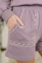 The Little Bit of Comfort Embroidered Top and Bottom Set- Dusty Mauve