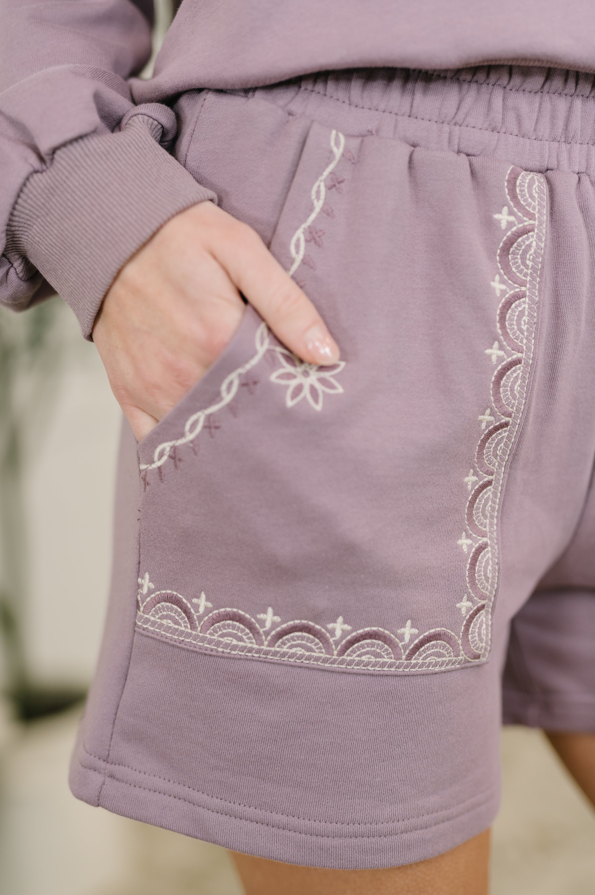 The Little Bit of Comfort Embroidered Top and Bottom Set- Dusty Mauve