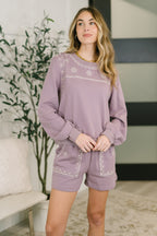 The Little Bit of Comfort Embroidered Top and Bottom Set- Dusty Mauve