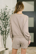 The Little Bit of Comfort Embroidered Top and Bottom Set- Taupe