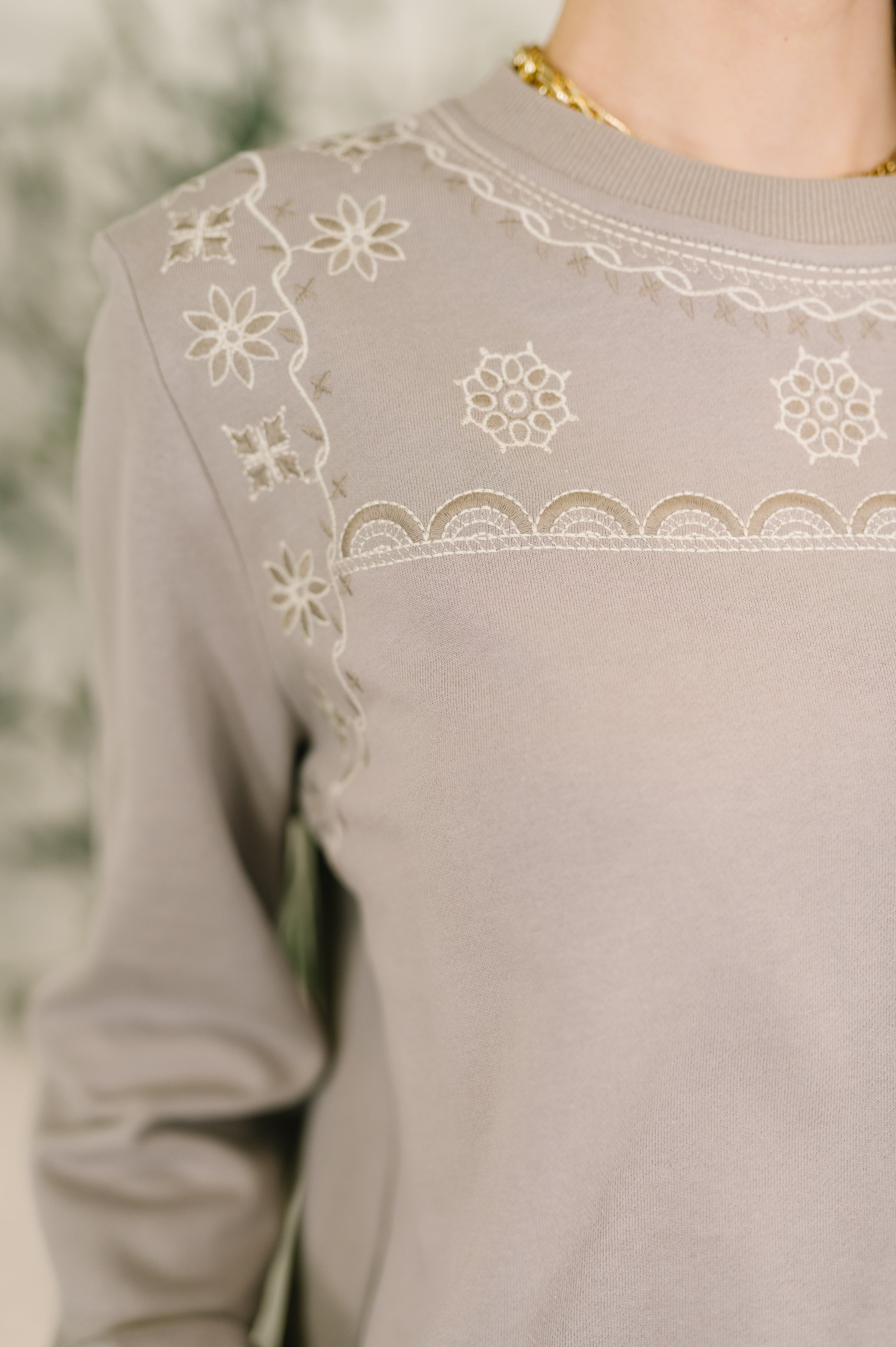 The Little Bit of Comfort Embroidered Top and Bottom Set- Taupe
