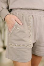 The Little Bit of Comfort Embroidered Top and Bottom Set- Taupe