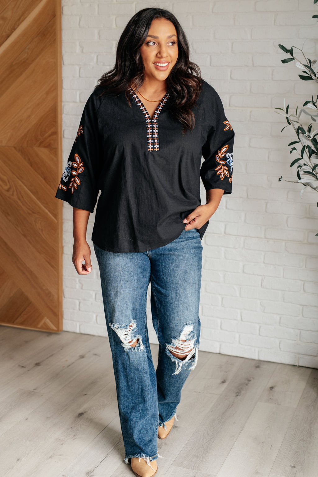 The All In Me Embroidered V-Neck Blouse