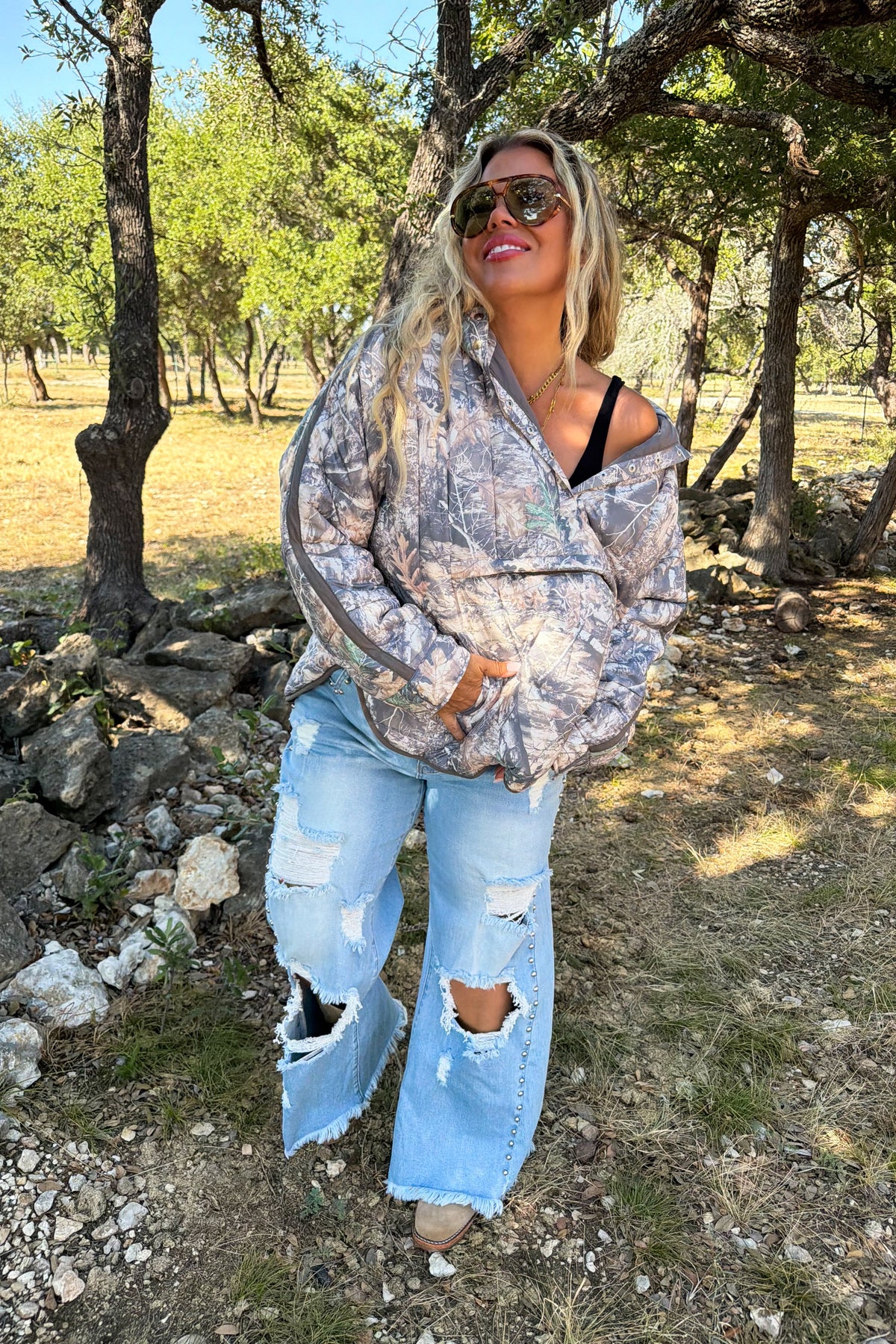 The Outdoorsy Puffer Jacket- Woods Camo