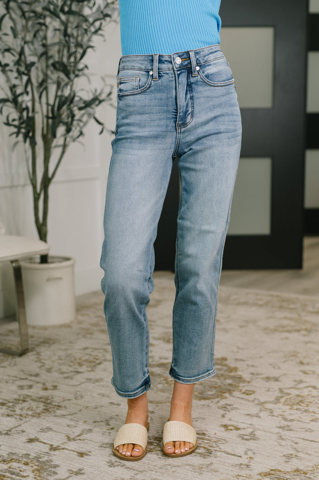 High Waist Ankle Straight Jean - Break Through Blue