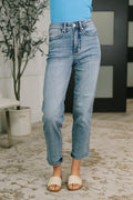 High Waist Ankle Straight Jean - Break Through Blue