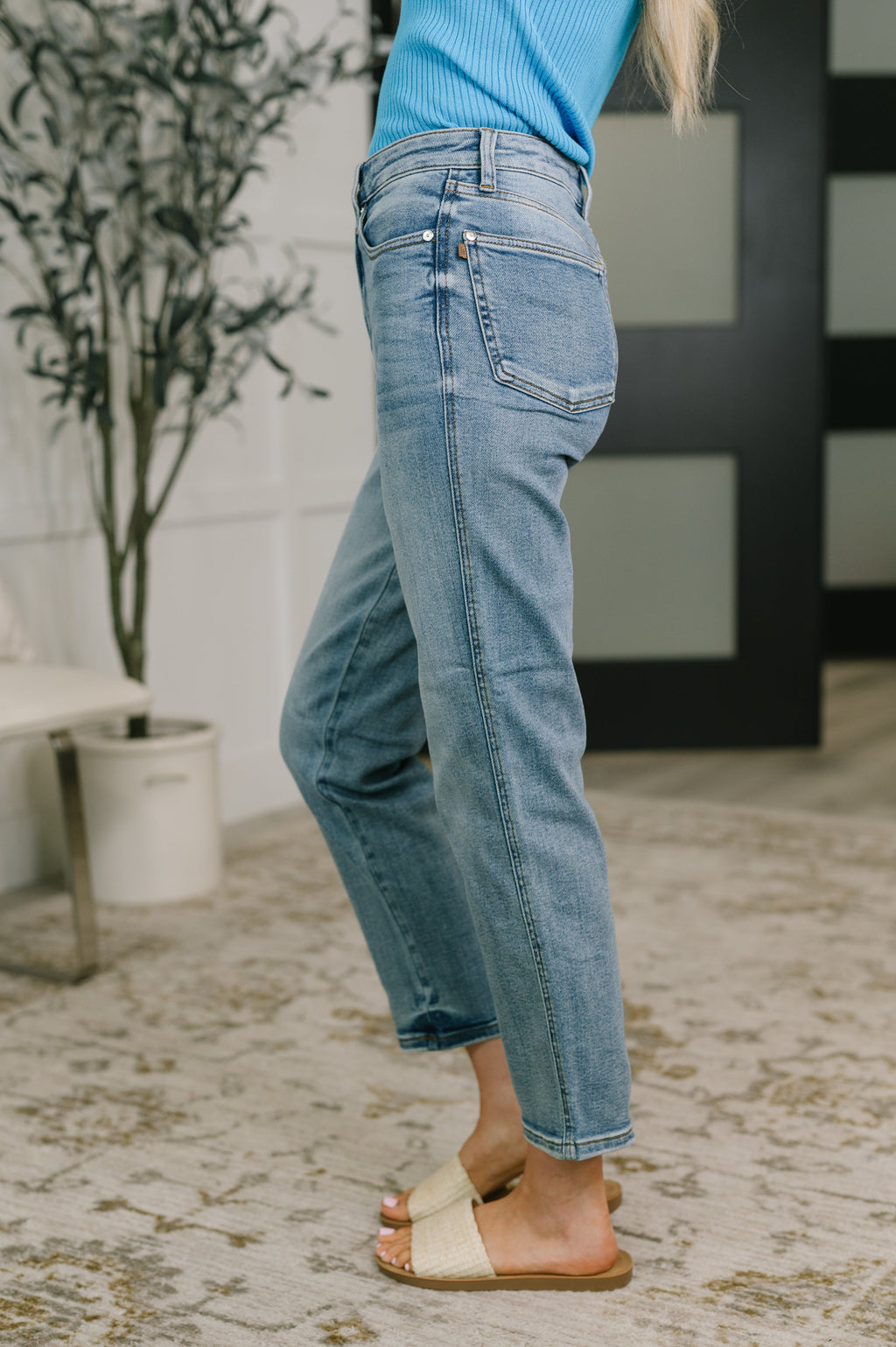 High Waist Ankle Straight Jean - Break Through Blue