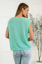 The Casually Iconic Waffle Knit Top- Mint