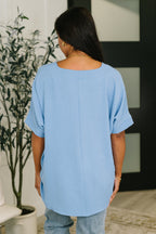 The Soft Structure Crinkle Top- Cornflower Blue
