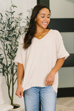 The Soft Structure Crinkle Top- Sand Beige