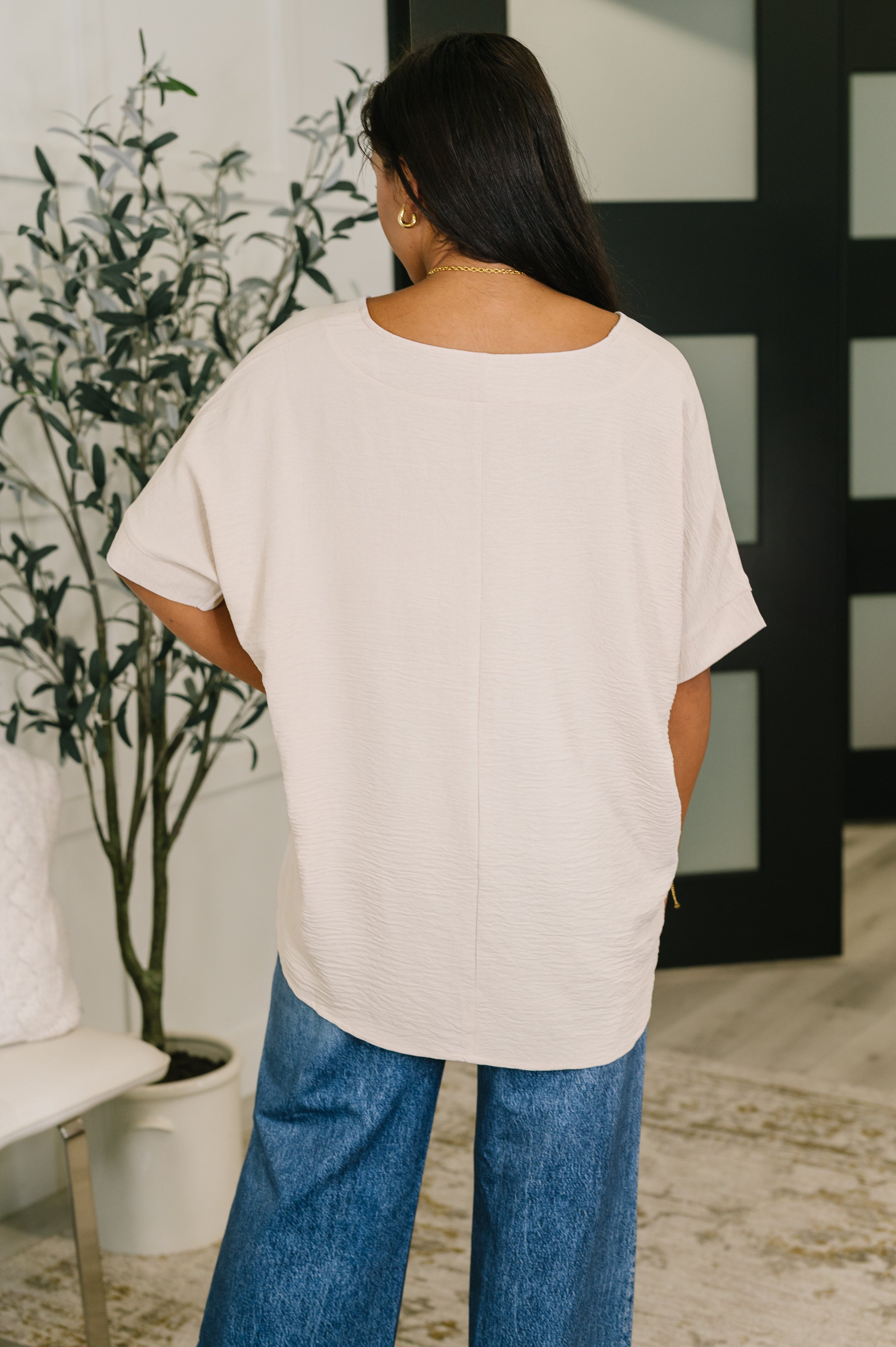 The Soft Structure Crinkle Top- Sand Beige