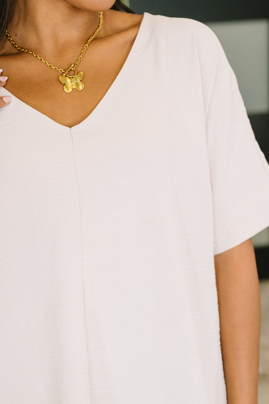 The Soft Structure Crinkle Top- Sand Beige