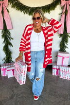Cozy Christmas Cloud Cardigan- Red Stripe