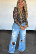 Off the Grid Studded Jeans- Blue Distressed Denim