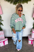 Feeling Festive Oversized Pullover- Green Merry