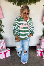 Feeling Festive Oversized Pullover- Green Merry