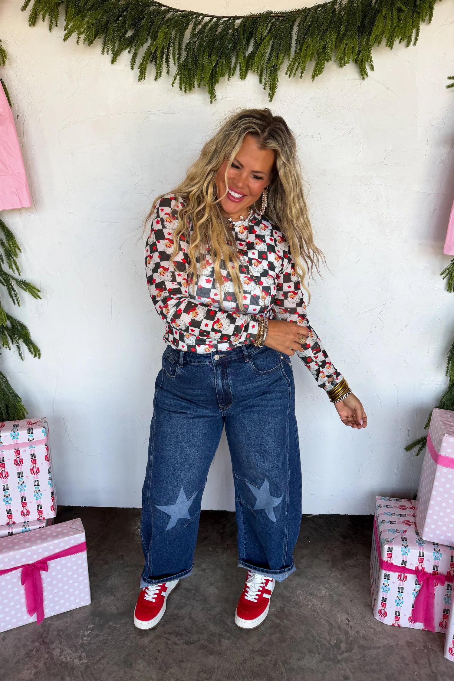 Merry Meshmas Top - Checkered Santa