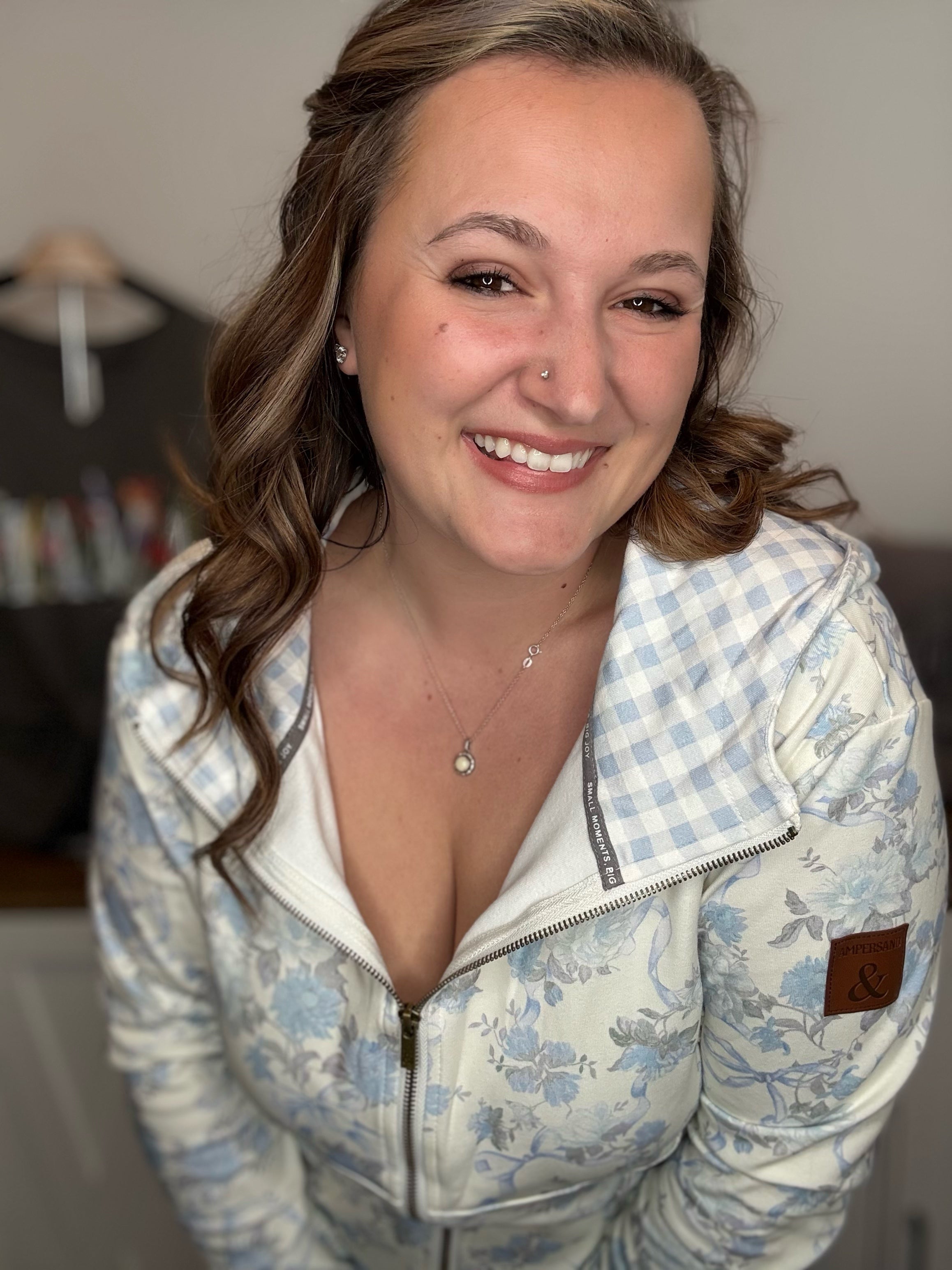 Blue Ribbon Blooms Ampersand FullZip Sweatshirt