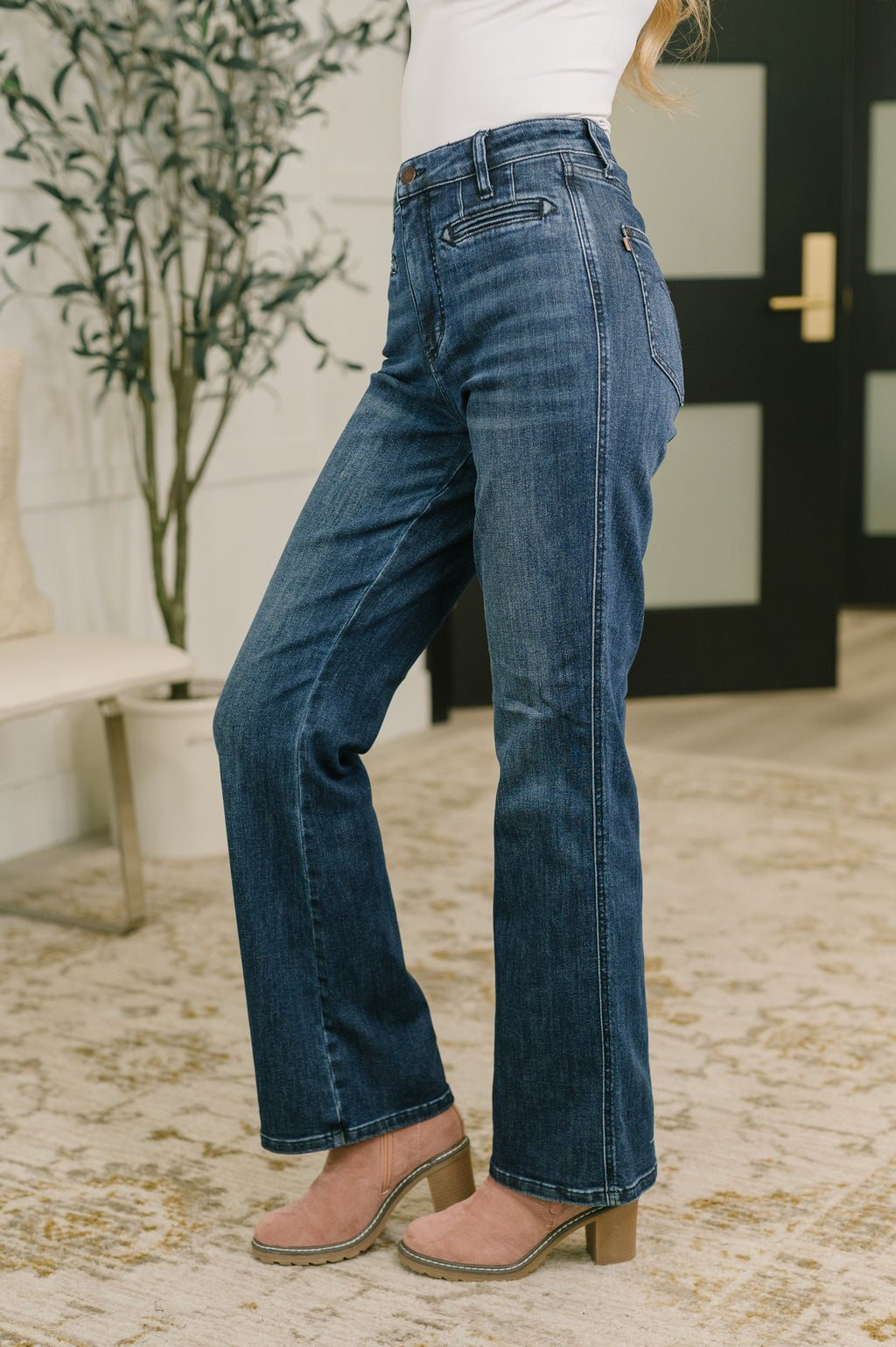High Waist Bootcut Jean with Welt Pockets