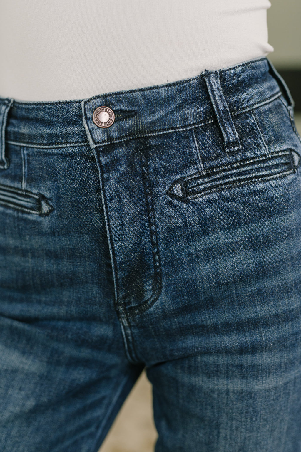 High Waist Bootcut Jean with Welt Pockets