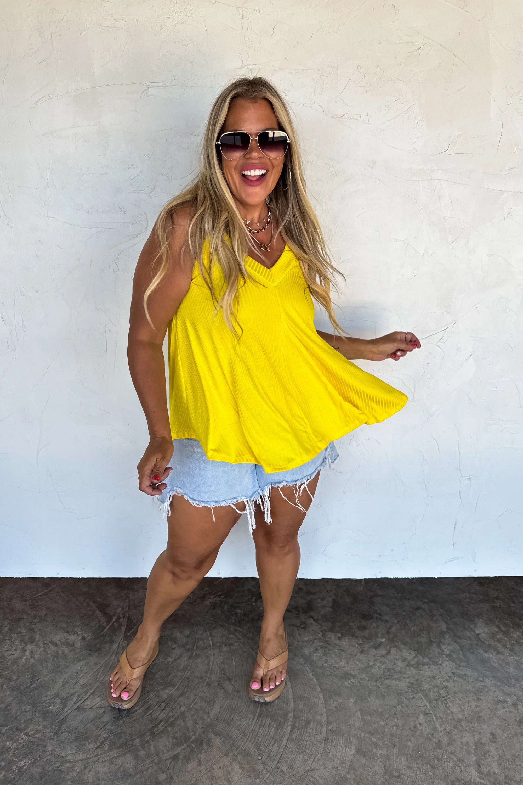 The Go-To Ribbed Tank- Bright Yellow