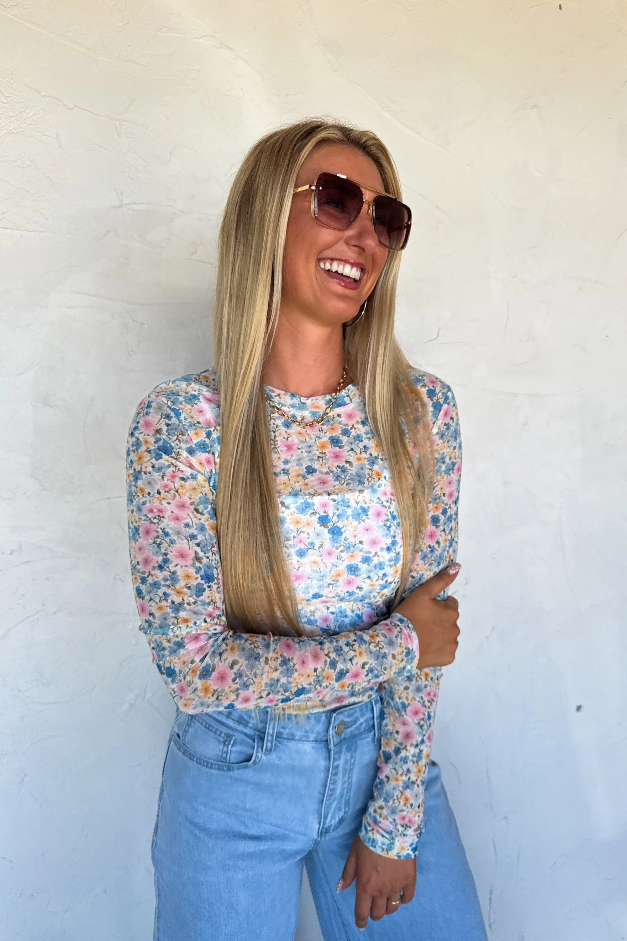 The Blushing Petals Mesh Top- Summer Floral