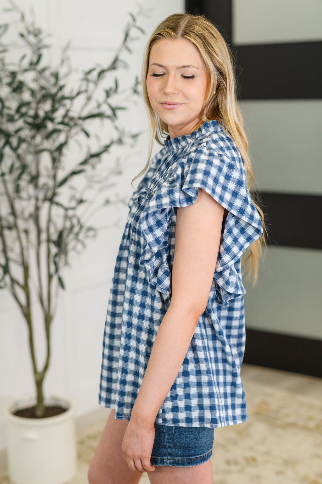 The Garden at Goldenhour Flutter Sleeve Blouse- Blue