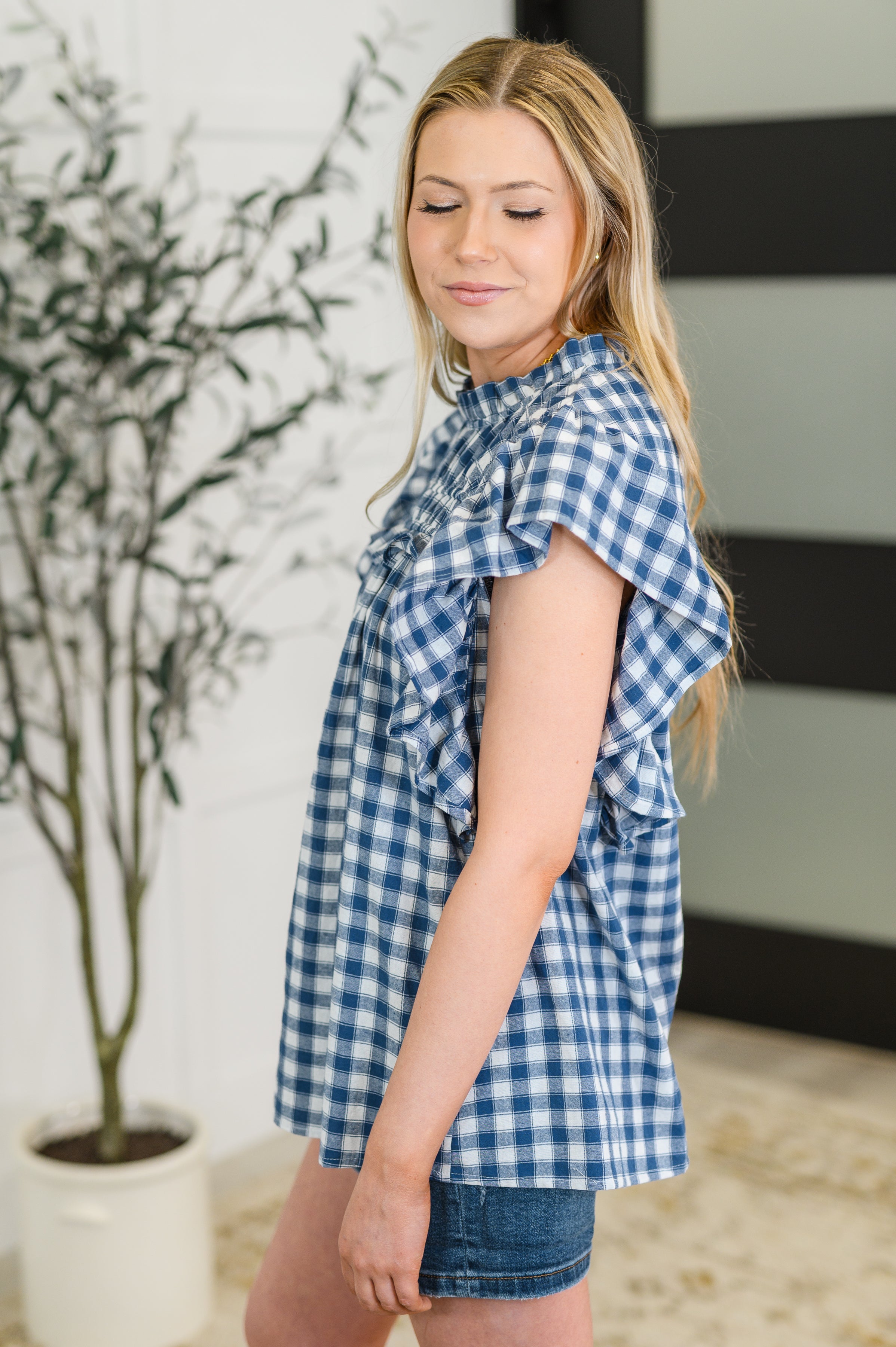 The Garden at Goldenhour Flutter Sleeve Blouse- Blue
