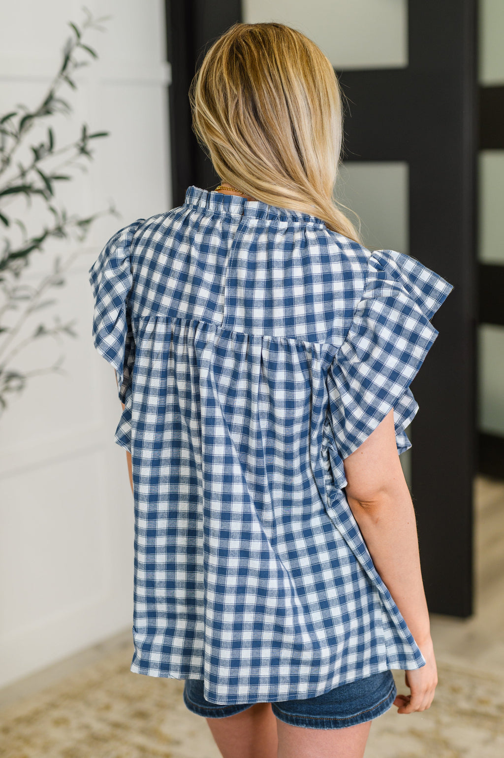 The Garden at Goldenhour Flutter Sleeve Blouse- Blue