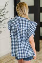 The Garden at Goldenhour Flutter Sleeve Blouse- Blue