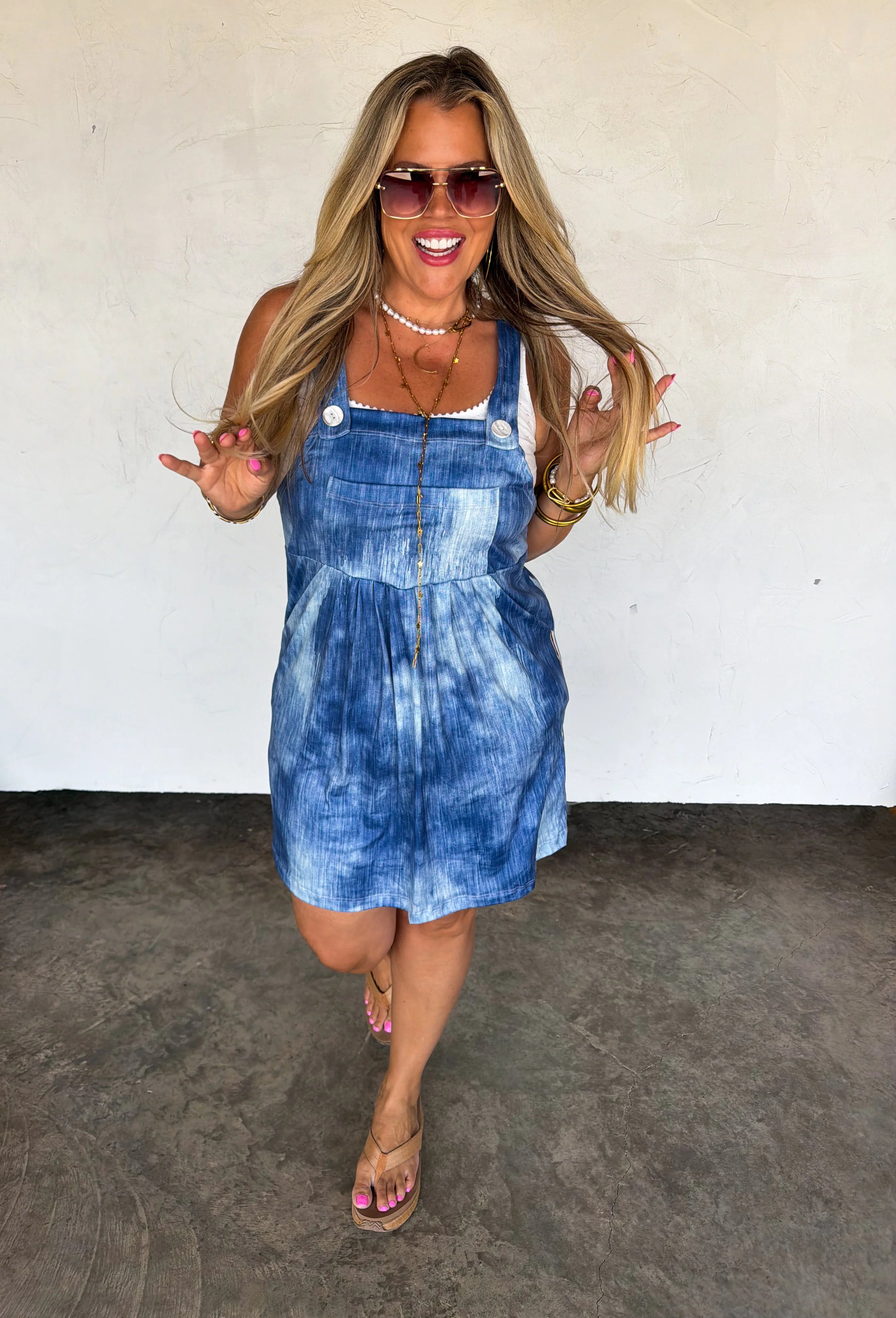 Mock Denim Boho Overall Dress