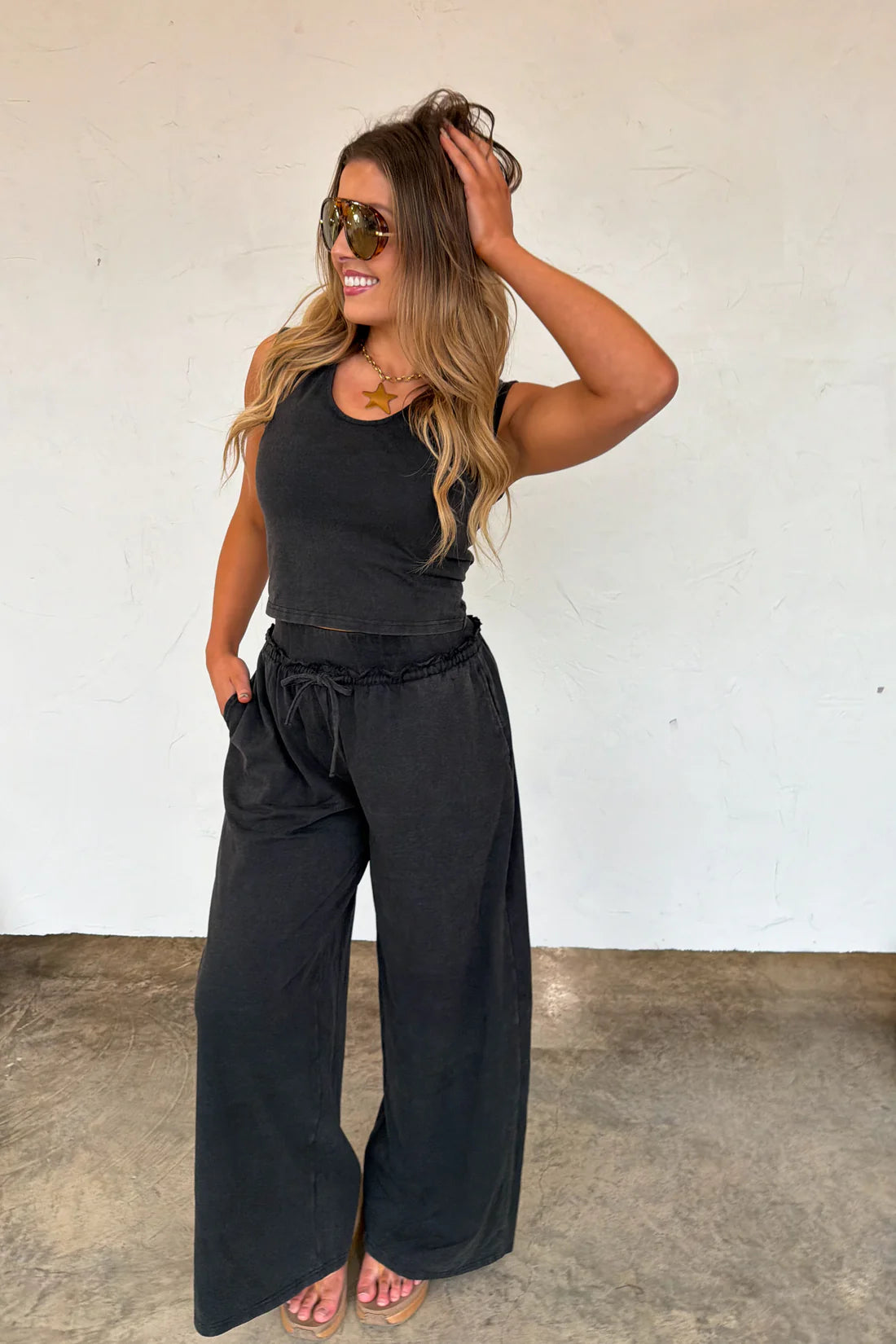 The Go-To V-Neck Set- Black