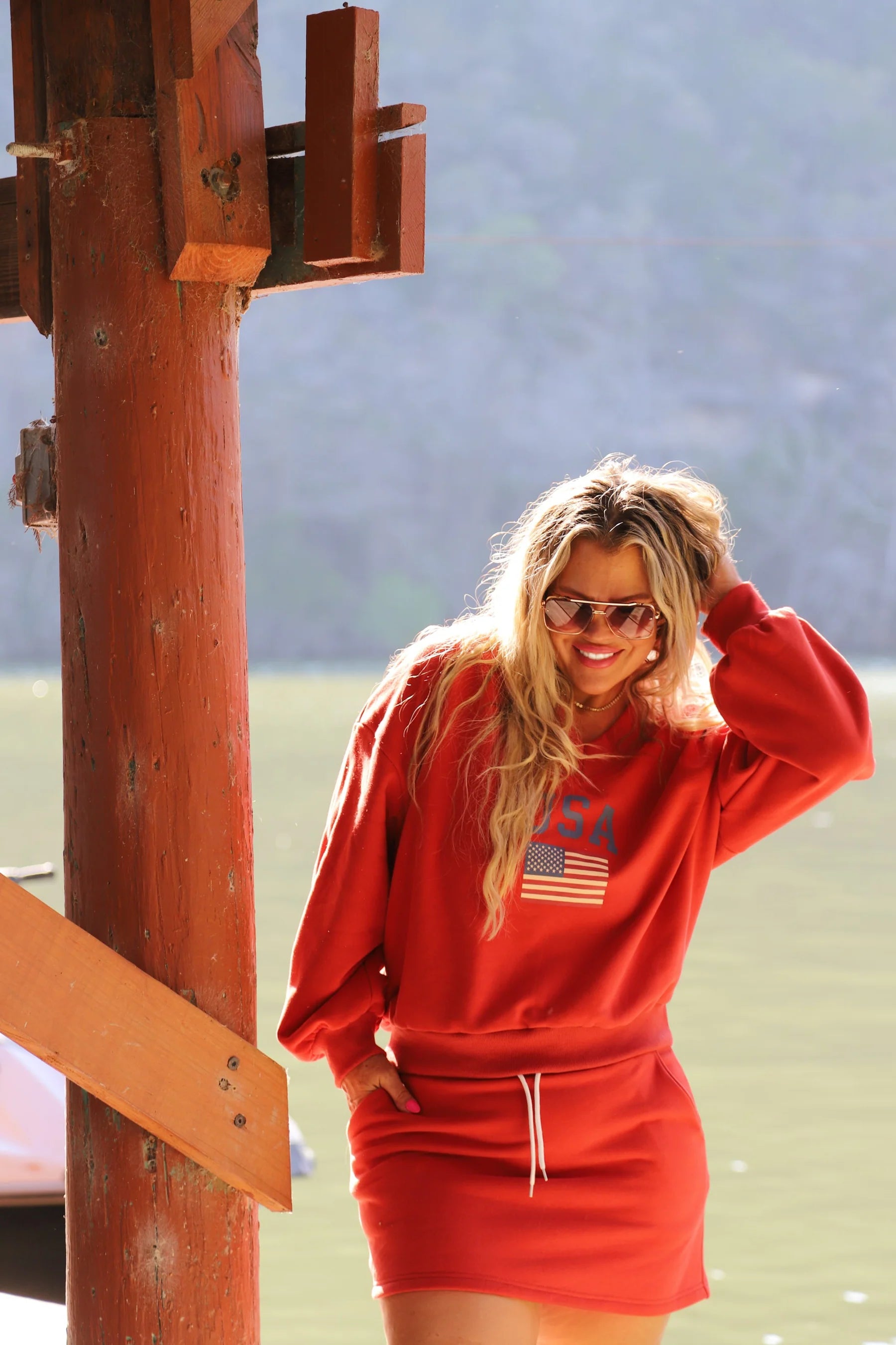 The Lakeside Lounge Pullover- Red USA