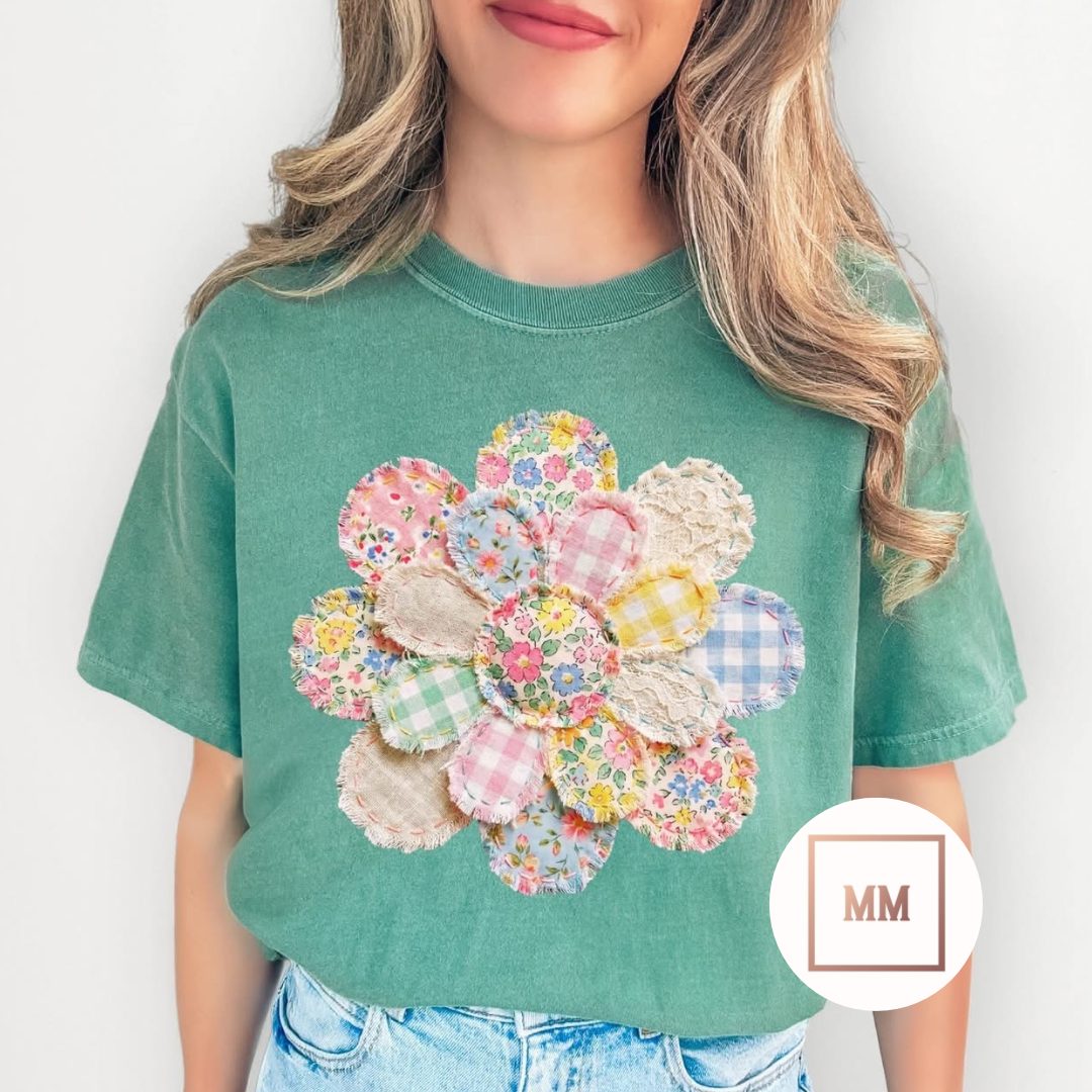 Faux Fabric Flower Tee