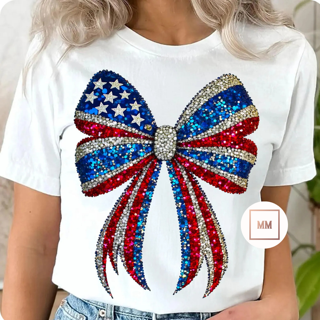 Faux Glitter USA Bow Tee