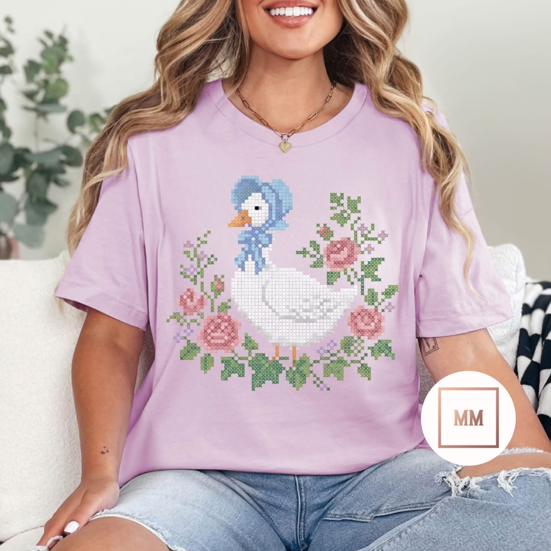 Faux Cross Stitching Mother Goose Tee