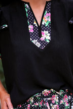 The Flutter Sleeve Blouse- Daisy Polka Dot