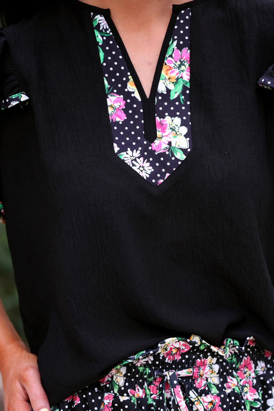 The Flutter Sleeve Blouse- Daisy Polka Dot