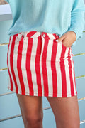 Red Striped Denim Skirt