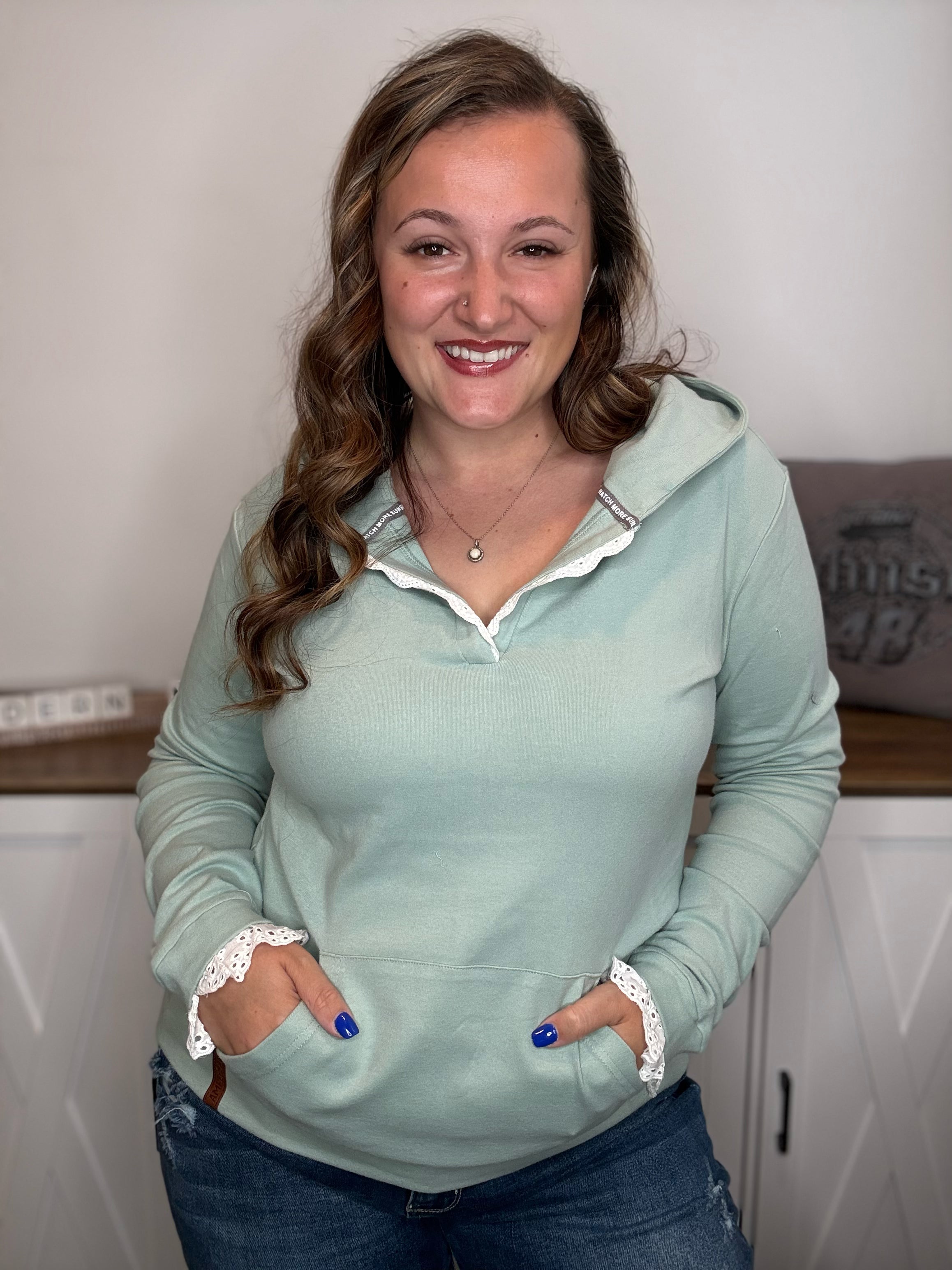 Sea Breeze Lace Ampersand Henley Hoodie
