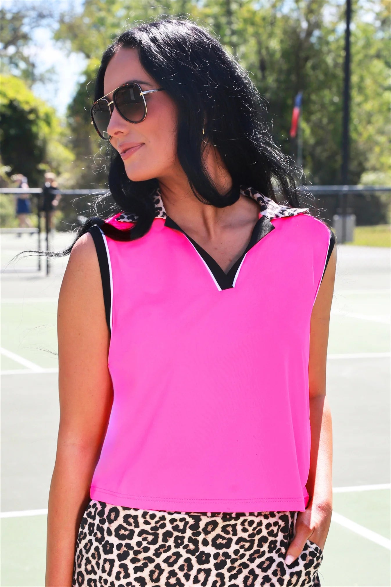Everyday Polo Tank- Safari Chic/Neon Pink