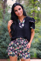 The Flutter Sleeve Blouse- Daisy Polka Dot