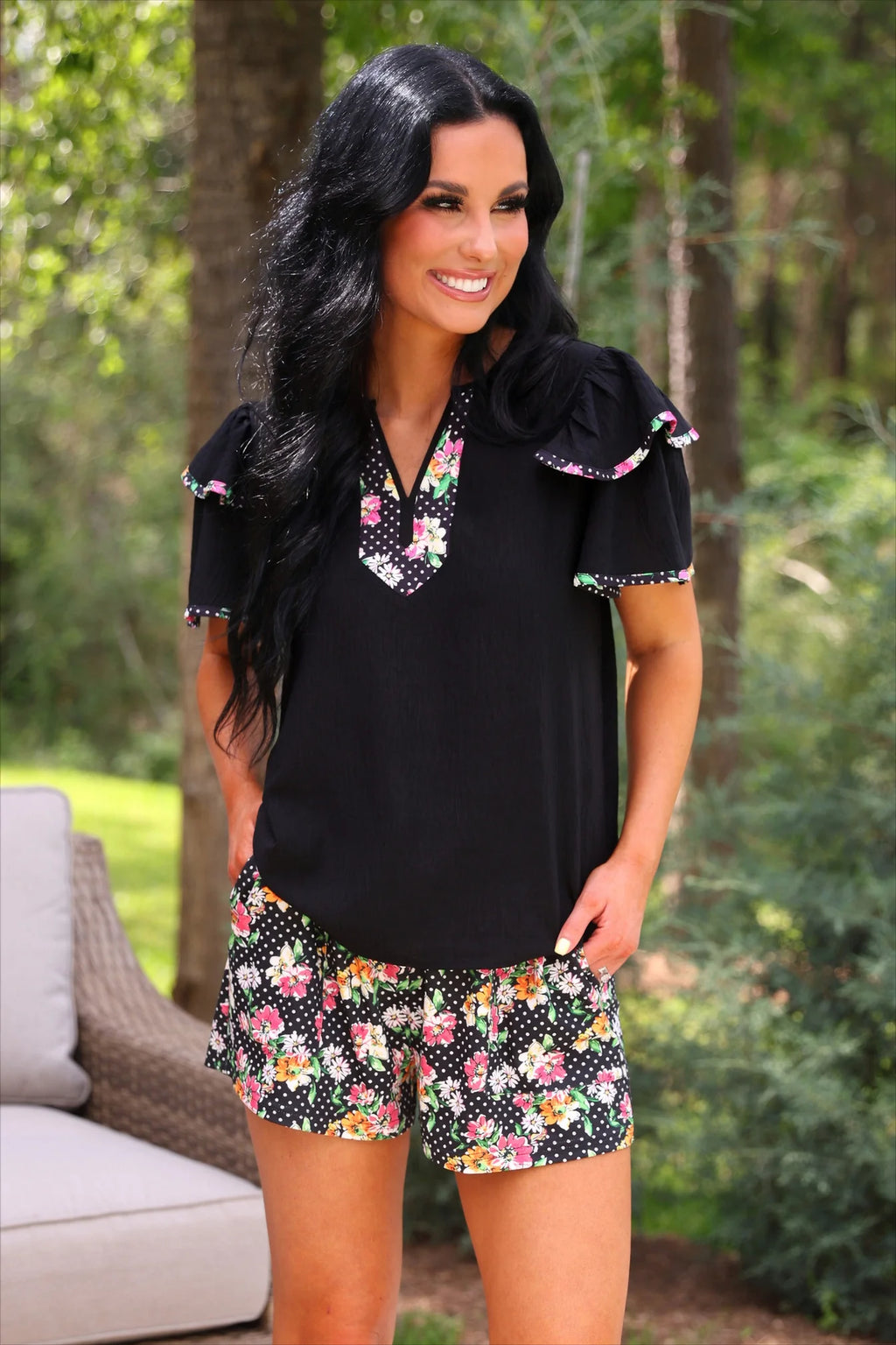The Flutter Sleeve Blouse- Daisy Polka Dot
