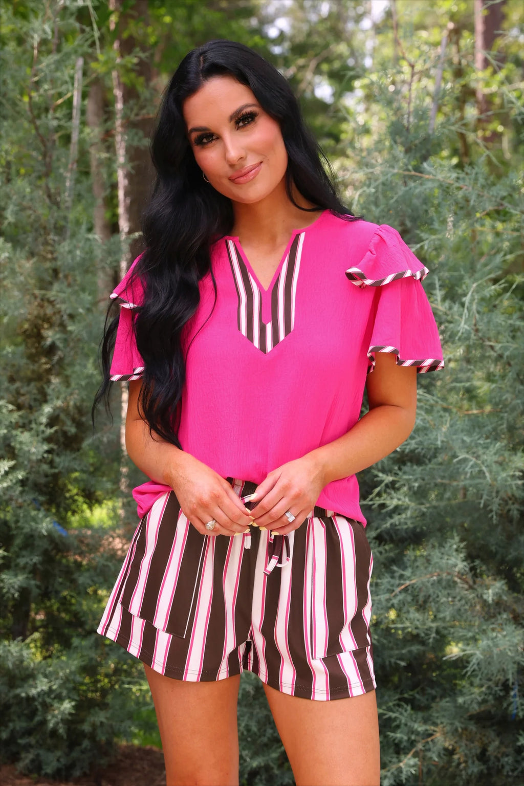 The Flutter Sleeve Blouse- Neapolitan Stripes