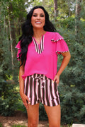 The Flutter Sleeve Blouse- Neapolitan Stripes