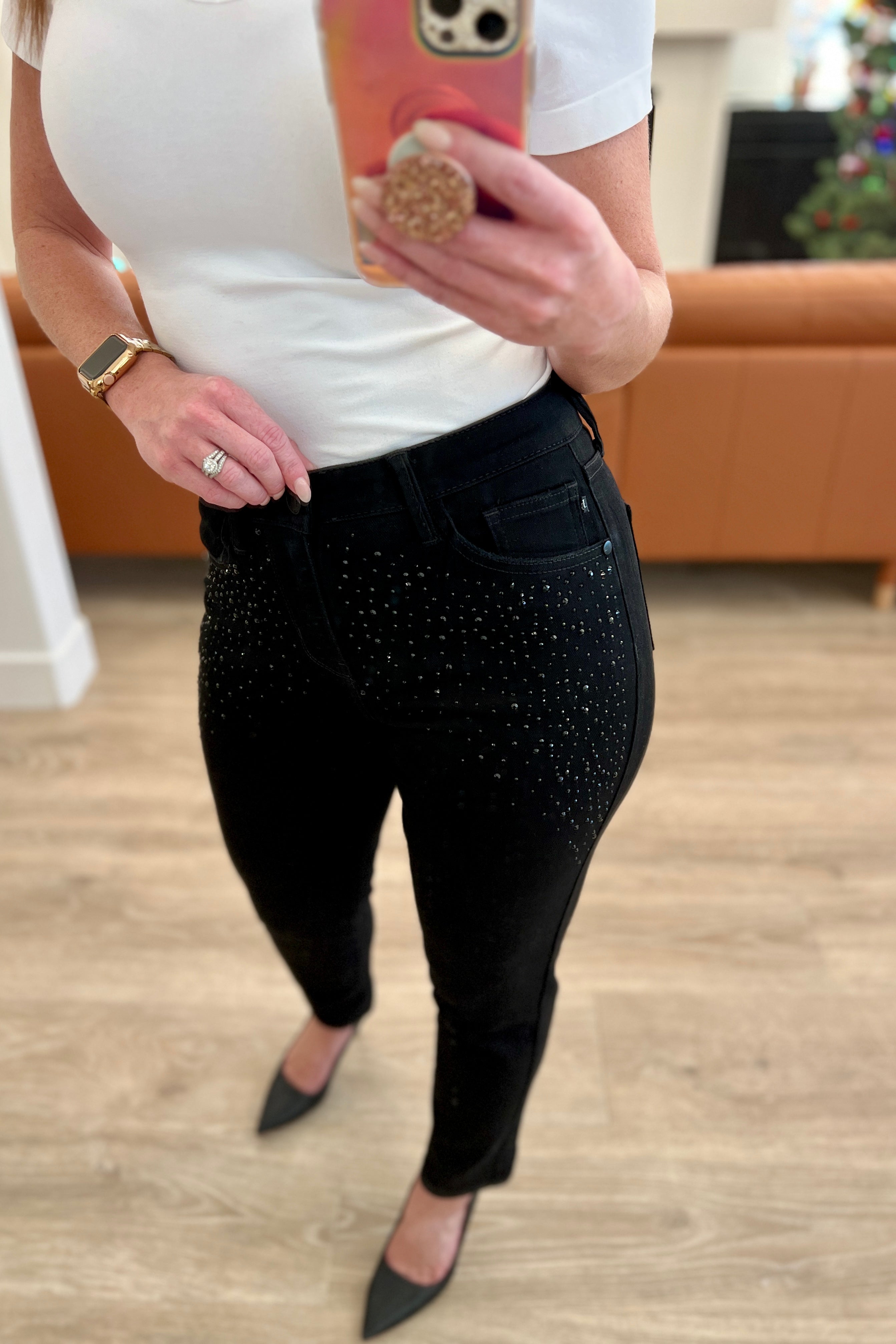 Judy Blue Rhinestone Slim Fit Jeans- Black