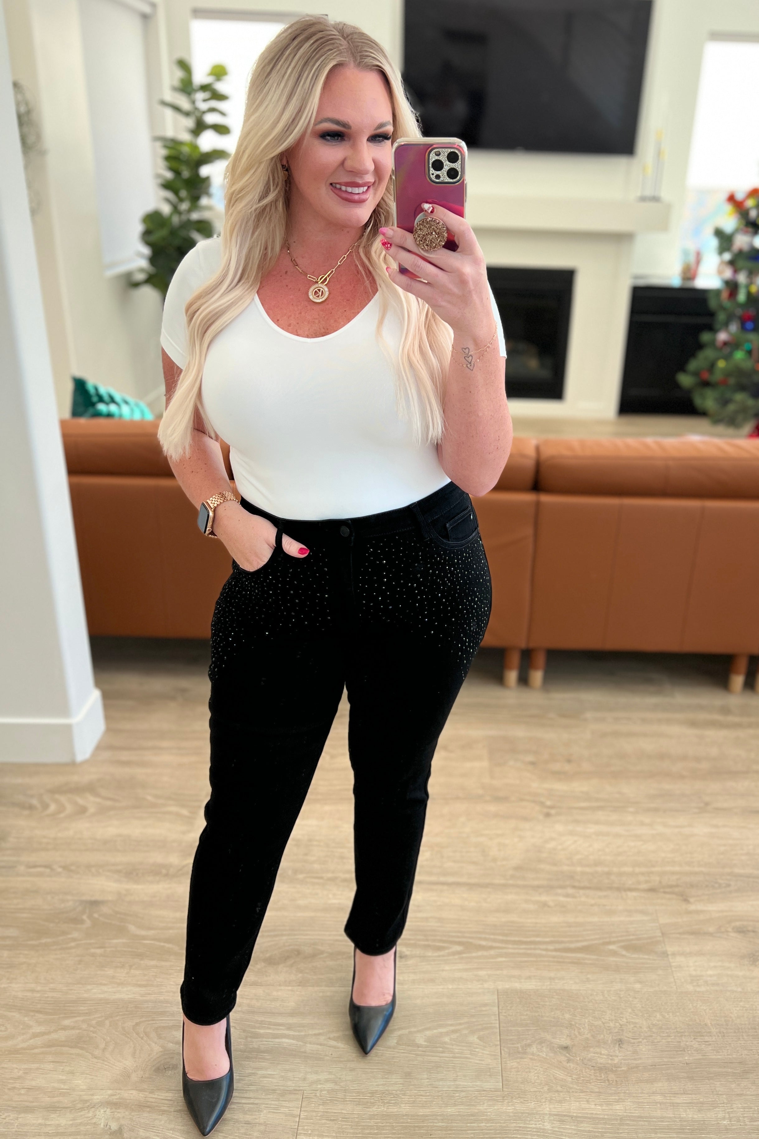 Judy Blue Rhinestone Slim Fit Jeans- Black