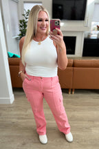 Judy Blue High Rise Cargo Straight Jeans- Pink