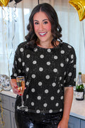 Polka Dot Pop Sequin Top- Black/Silver