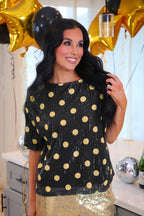 Polka Dot Pop Sequin Top- Black/Gold